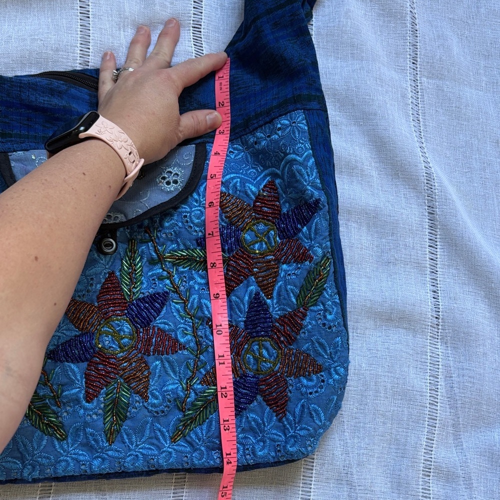 Handmade BoHo Blue Floral Shoulder Bag - Picture 13 of 13